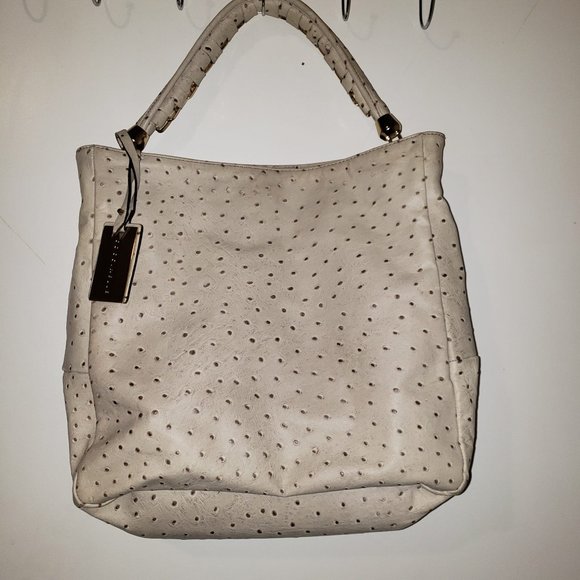 Coccinelle Women's Beige Leather Ostrich Tote Handbag - Picture 2 of 10